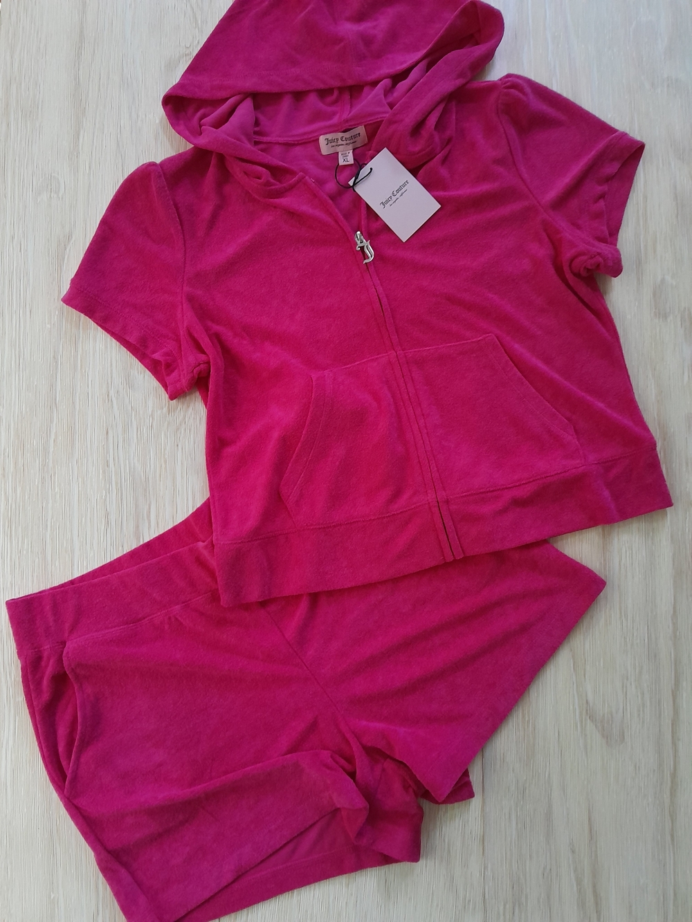 Juicy Couture Hot Pink Velour Hoodie & Shorts Set